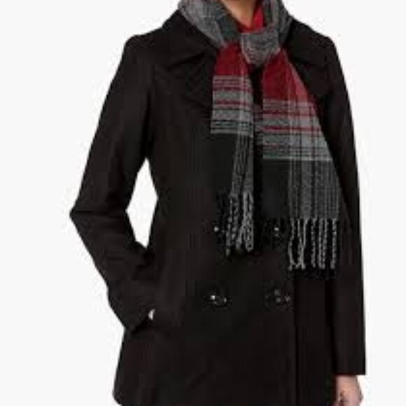 NWT - London Fog Woll Blend Double Breasted Peacoat With Scarf - Picture 4 of 8